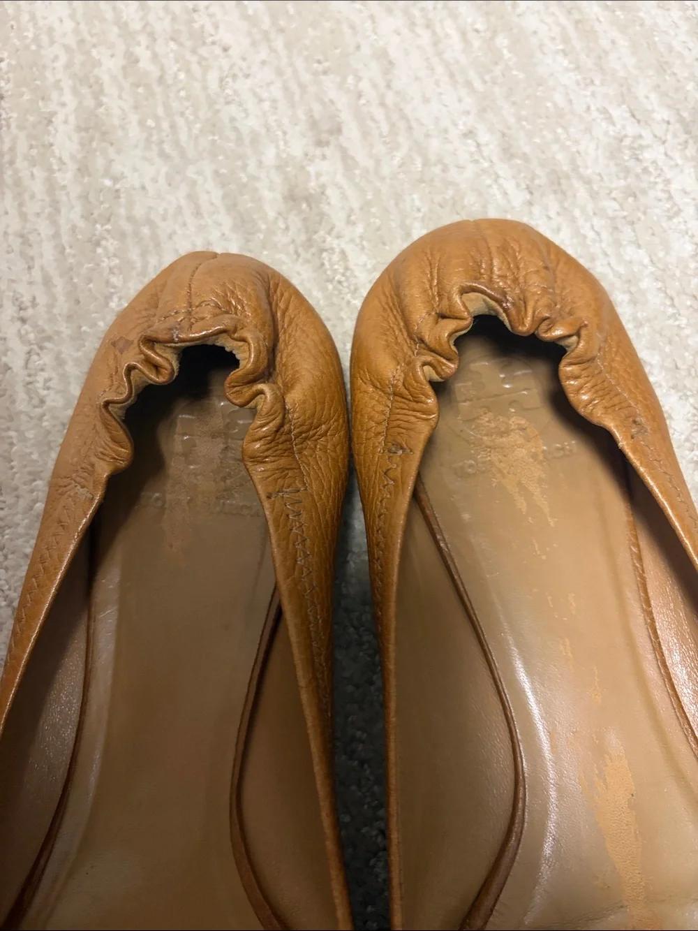 Tory Burch Tan Reva With Leather Logo Ballet Flats